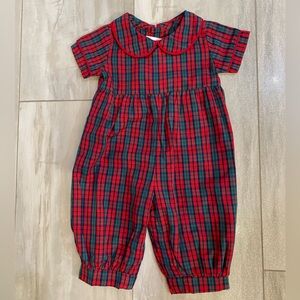 NWT James & Lottie Festive Tartan Plaid James Long Collared Bubble Romper 3M